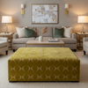Geometric Velvet Diamonds Golden Pistachio Upholstered Ottoman | Architectural Fabrics