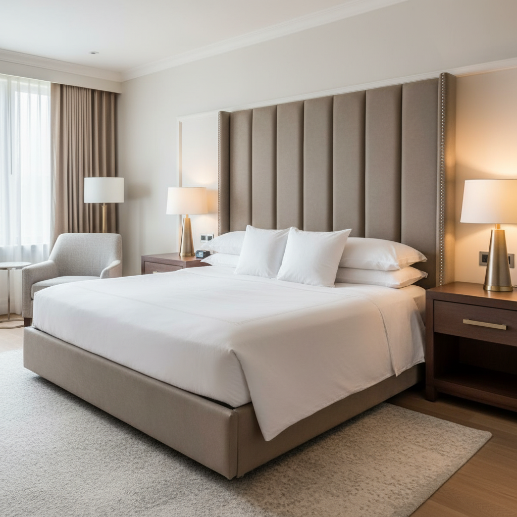 Smooth Pebble Grain Soft Taupe Upholstered Headboard | Architectural Fabrics