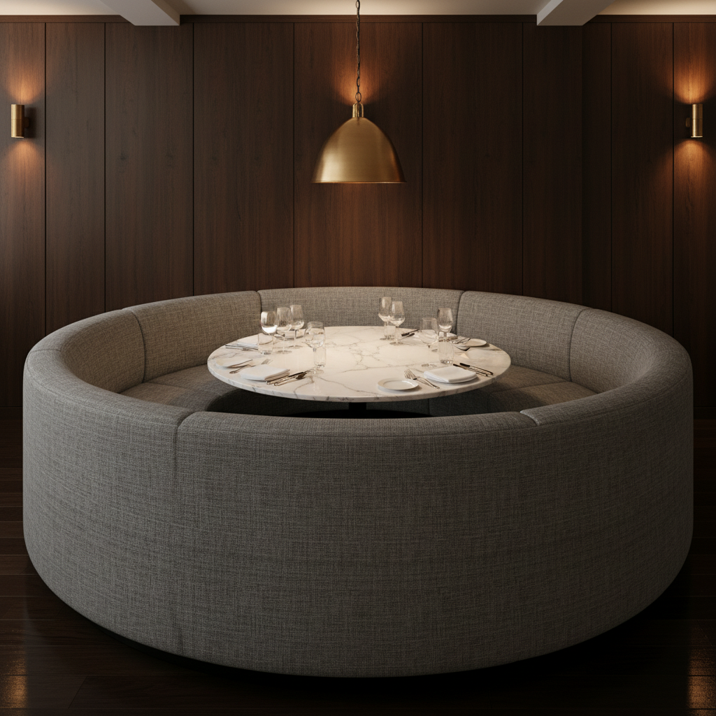 Woven Linen Texture Charcoal Grey Upholstered Banquette | Architectural Fabrics