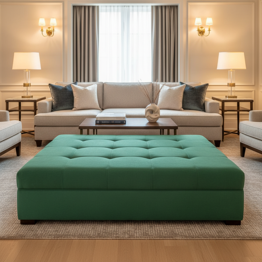 Ultrasuede Lotus Green Upholstered Ottoman | Ultrasuede Upholstery