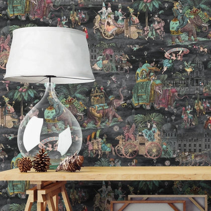 Fiesta Ruby Green Charcoal Wallcovering | Brand McKenzie