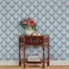 Flourish Block Print Mineral Blue Faux Grasscloth Peel and Stick Wallcovering | Jeffrey Stevens - Image 2