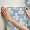 Flourish Block Print Mineral Blue Faux Grasscloth Peel and Stick Wallcovering | Jeffrey Stevens - Image 5