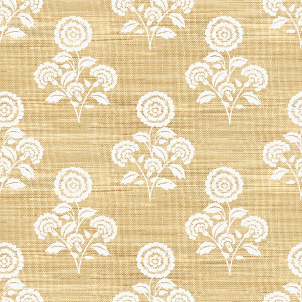 Flourish Block Print Wheat Faux Grasscloth Peel and Stick Wallcovering | Jeffrey Stevens