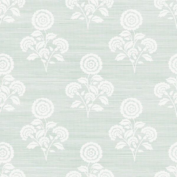 Flourish Block Print Whisper Blue Faux Grasscloth Peel and Stick Wallcovering | Jeffrey Stevens