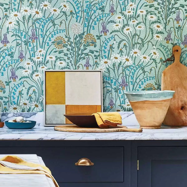 Flower Meadow - Celeste Turquoise Wallcovering | Architectural Wallcoverings