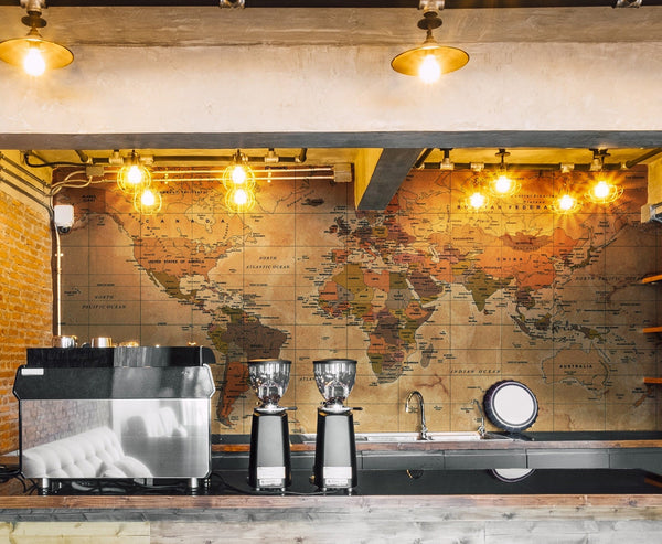 Vintage-Style World Map with Aged Texture Wallcovering | DW Bespoke Studios
