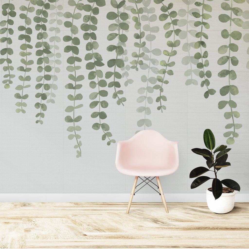 Watercolor Eucalyptus Leaves Wallcovering | DW Bespoke Studios
