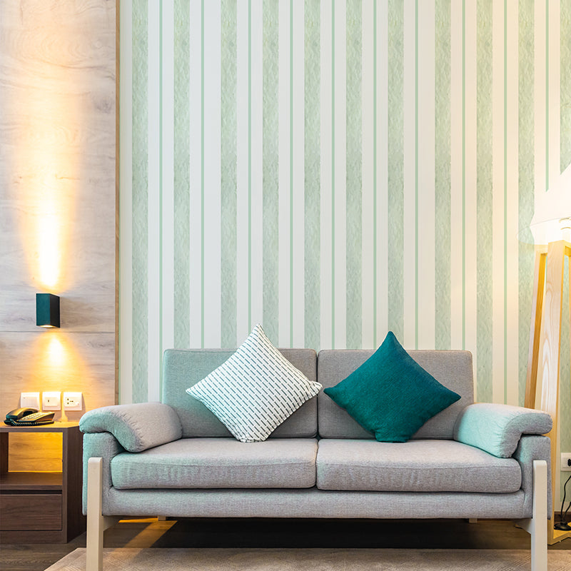 Hand-Drawn White and Green Stripes Wallcovering | DW Bespoke Studios