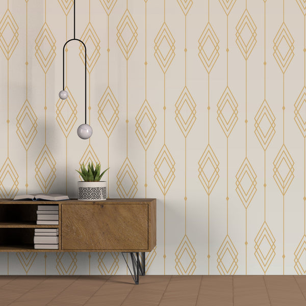 Luxurious Art Deco Diamond Pattern - Light Peach and Gold Wallcovering | DW Bespoke Studios