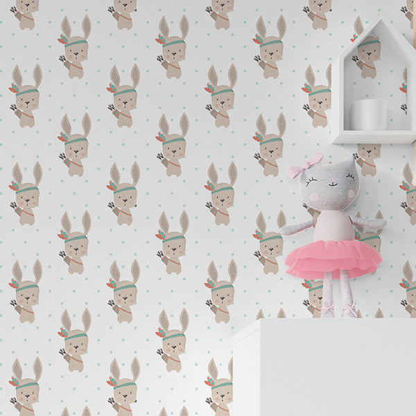 Adorable Warrior Rabbits - Cute Cartoon Design in Pastel Tones Wallpaper | DW Bespoke Studios