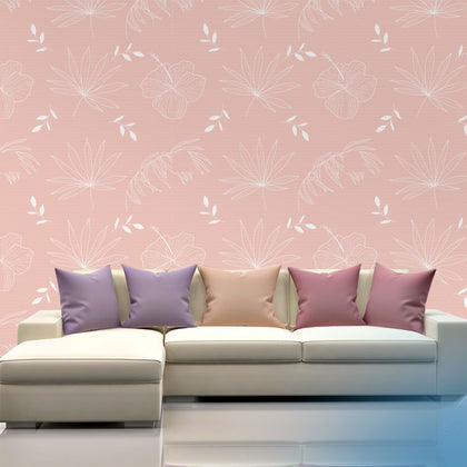 Monochromatic Hibiscus and Tropical Leaves | Architectural Wallcoverings