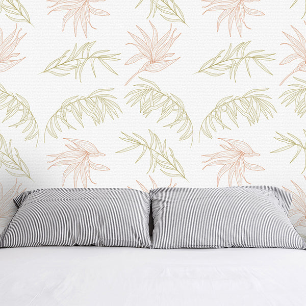 Minimalist Simple Leaves Wallpaper - Green and Brown