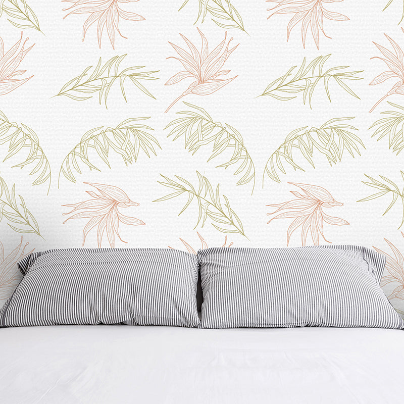 Minimalist Simple Leaves Wallpaper - Green and Brown