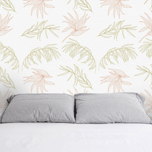 Minimalist Simple Leaves - Green and Brown | Architectural Wallcoverings