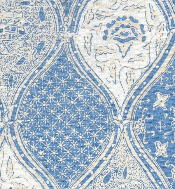 Balinese Batik French Blue Cream on white Screen Printed Fabric | China Seas