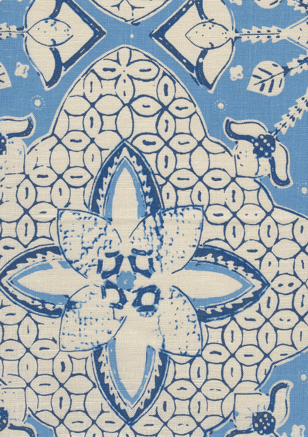 New Batik French Blue Navy on Tan Screen Printed Fabric | China Seas