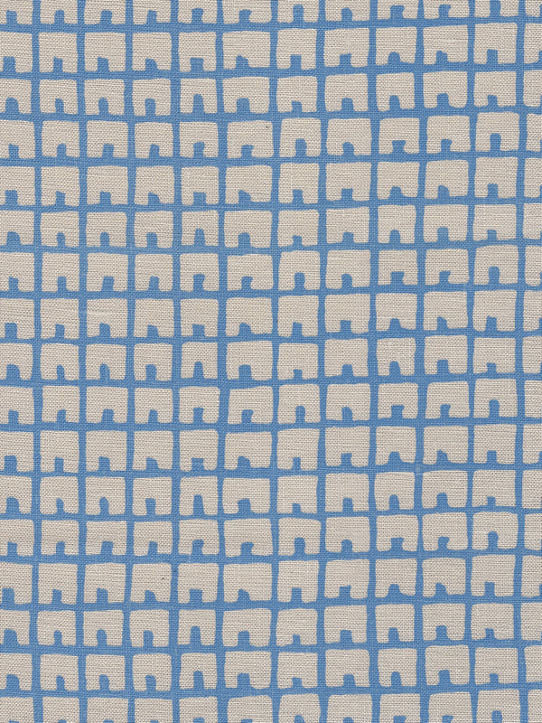 Fez Background French Blue on Tan Screen Printed Fabric | China Seas