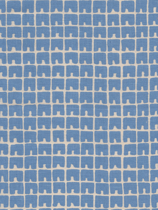 Fez Ii French Blue on Tan Screen Printed - Off-White Fabric | China Seas