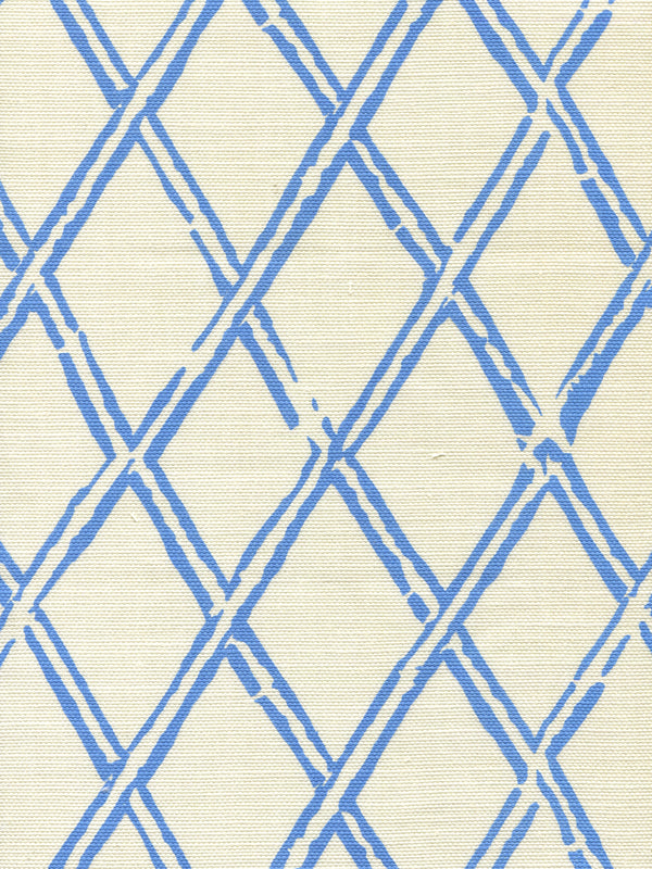 Lyford Diamond Bamboo French Blue on Tint Screen Printed Fabric | China Seas