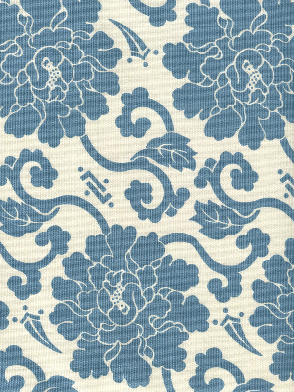 Florals Reverse French Blue on Tint Screen Printed Fabric | China Seas