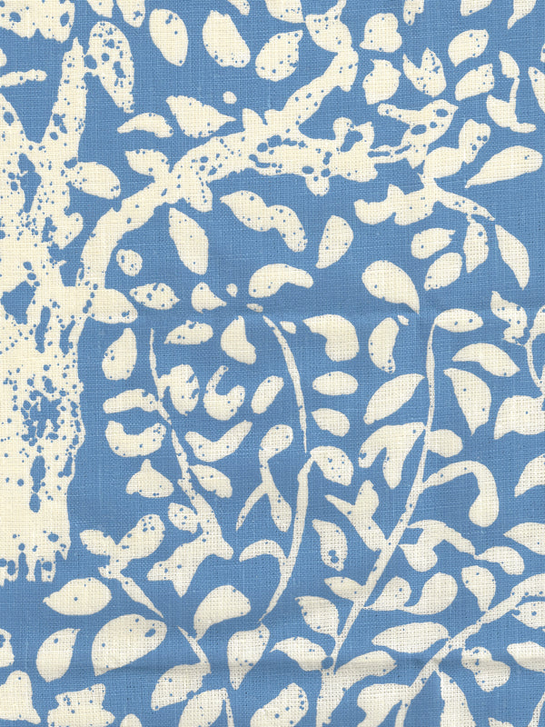Arbre de Matisse Reverse French Blue on Tinted Linen Screen Printed Fabric | China Seas