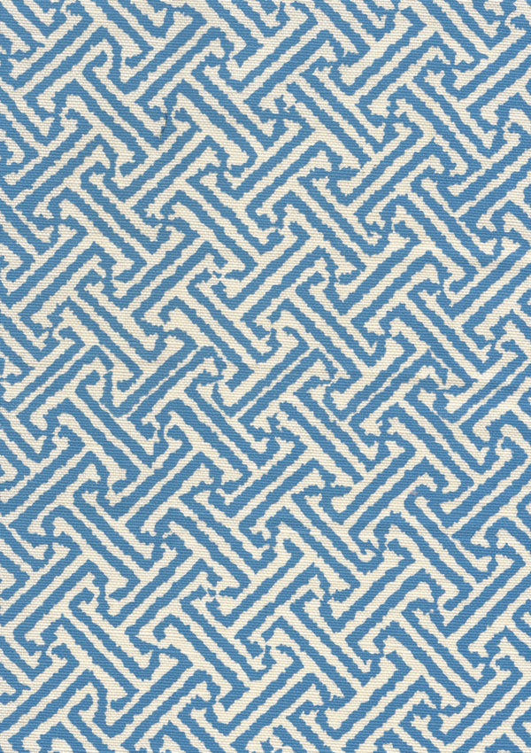 Java Java French Blue on Tint Screen Printed - White Fabric | China Seas