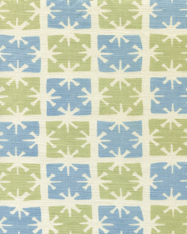 Georgia Small Scale French Green Windsor Blue Screen Printed Fabric | China Seas