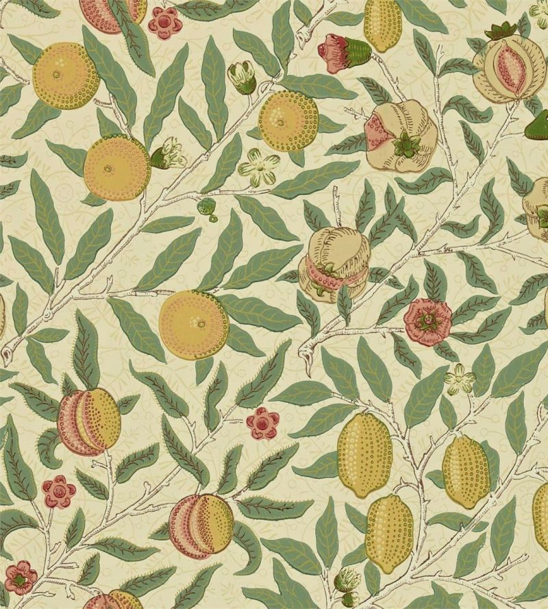 Fruit 1 Wallpaper Gold-Coral Beige | William Morris