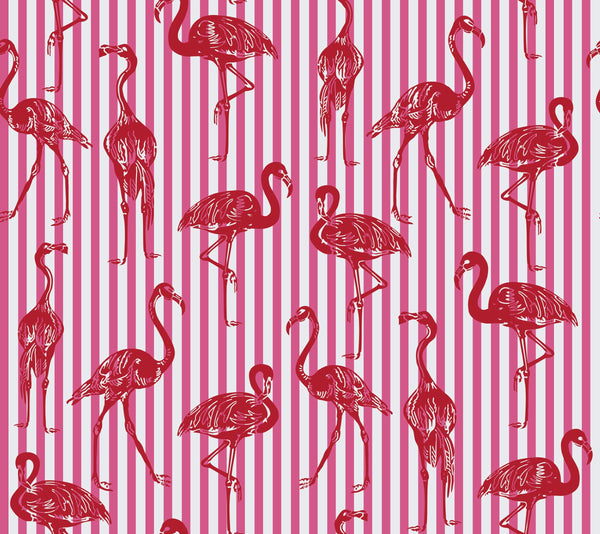 Fuchsia Pink & Crimson Red Stripe with Flamingos Wallcovering | DW Bespoke Studios