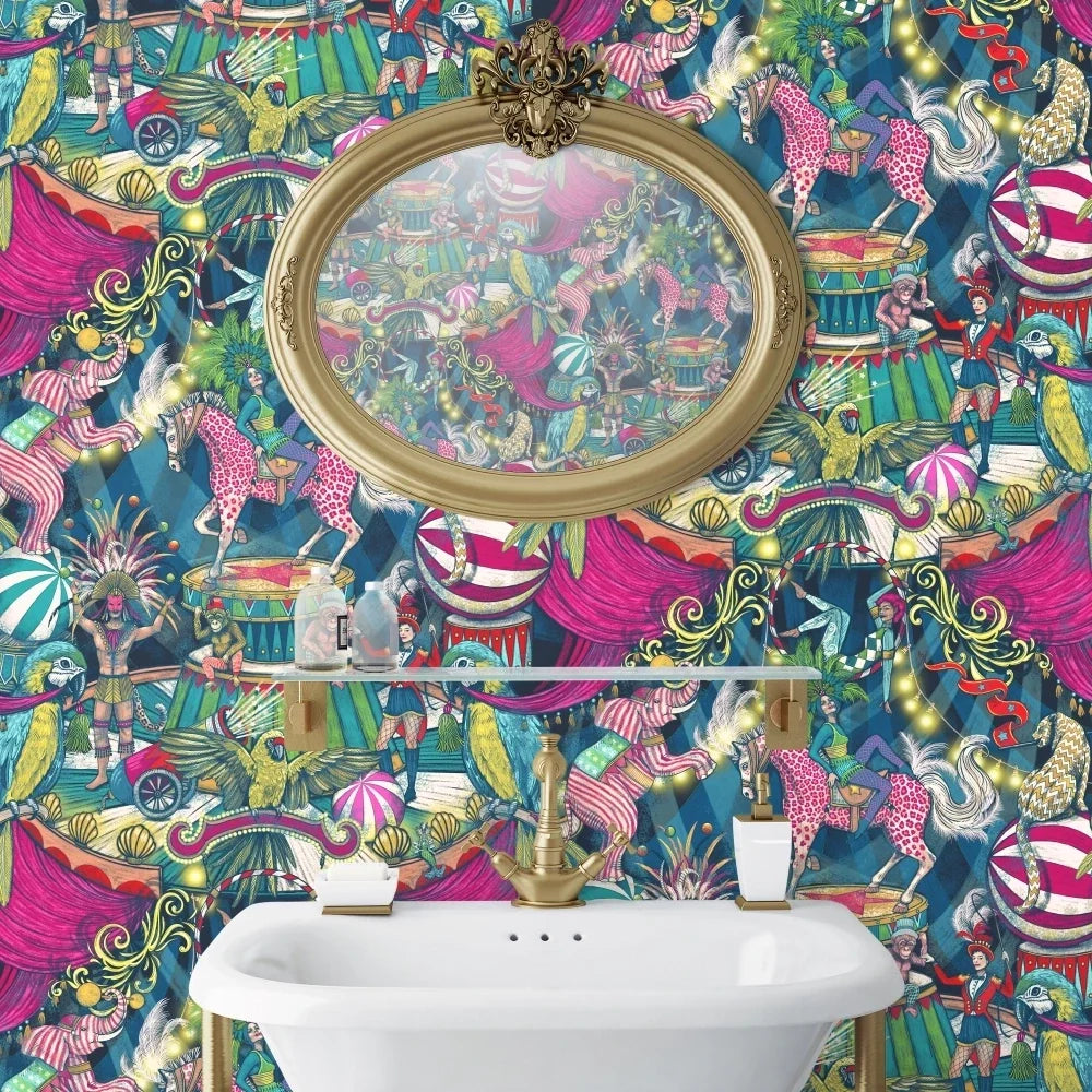 Funfair Denim & Cerise Wallpaper | Brand McKenzie