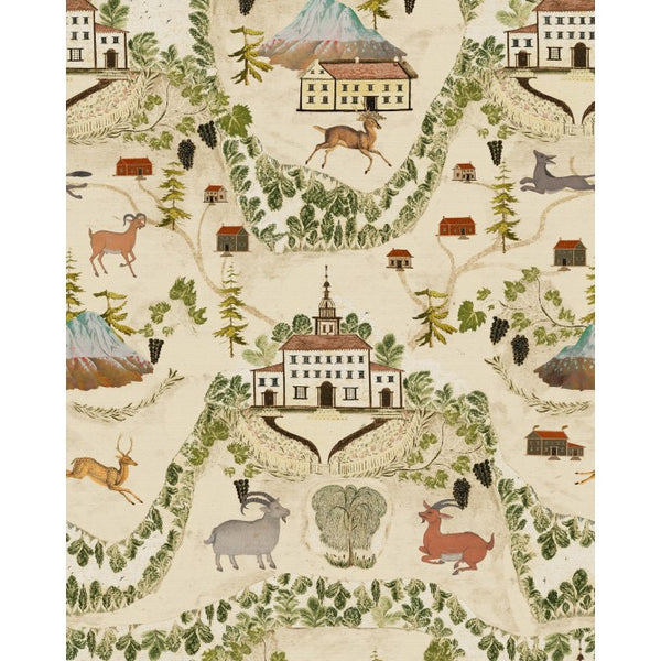 GaltüR of Tyrol Taupe - Taupe, Green, Orange, Red Wallcovering | Mind the Gap