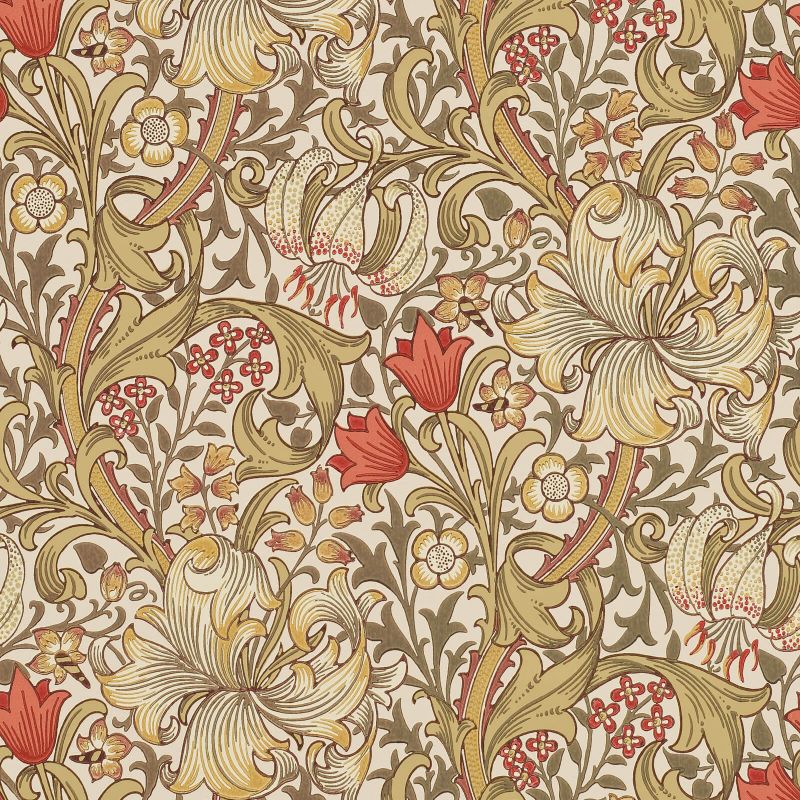 Golden Lily Wallpaper Brick Biscuit | William Morris