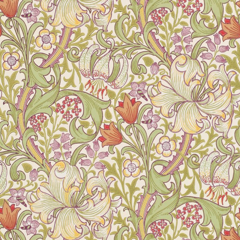 Golden Lily Wallpaper Russet Olive | William Morris