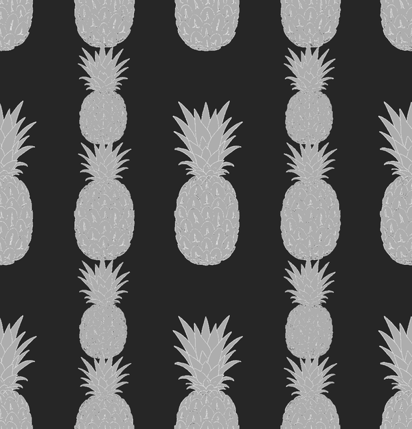 Pineapple Palazzo - Noir & Silver - Whimsical Wallcoverings