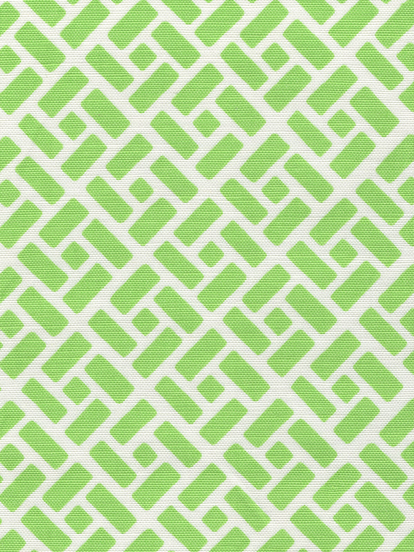 Edo Grass Green on Tint Screen Printed - White Fabric | China Seas