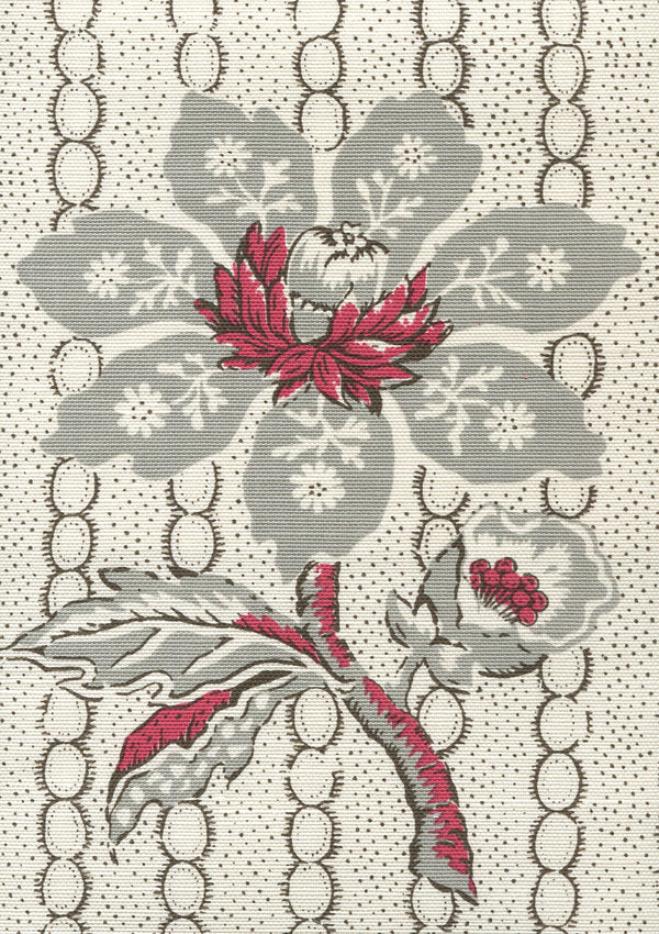 Mccallum Floral Stripe, Gray Red Brown on Tint Wallcoverings | Quadrille