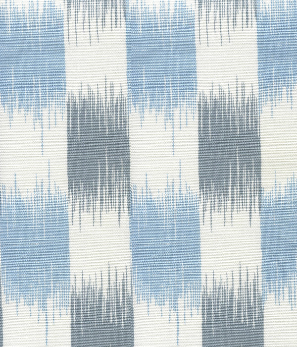 II Blue Ikat Grayish Windsor on White Screen Printed | China Seas