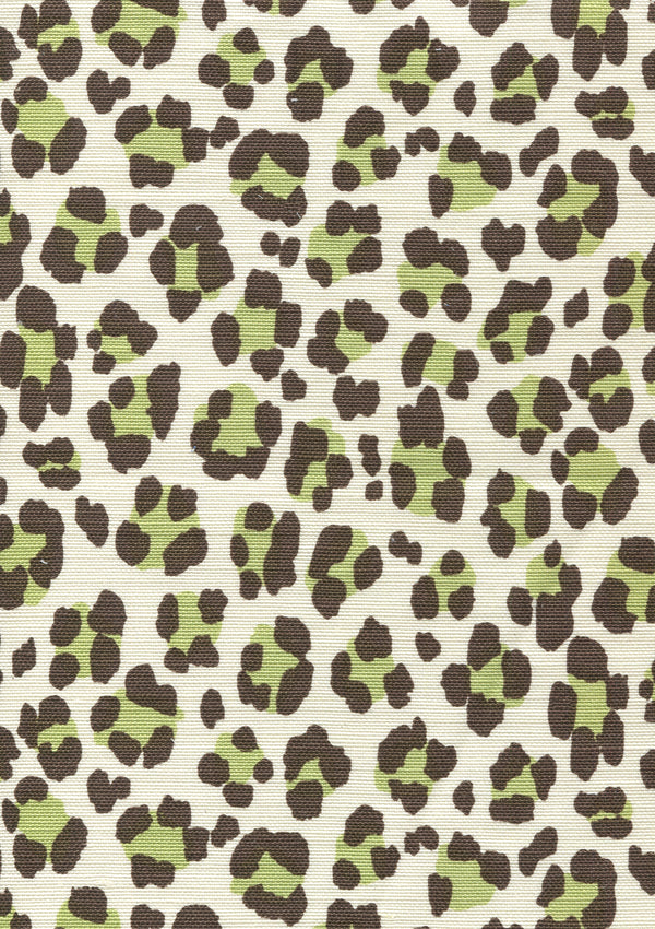 Conga Line Green Brown on Tint Screen Printed - Off-White Fabric | China Seas