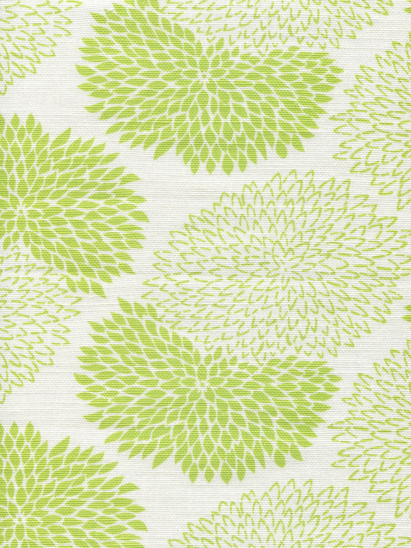 New Chrysanthemum Green on White Screen Printed Fabric | China Seas