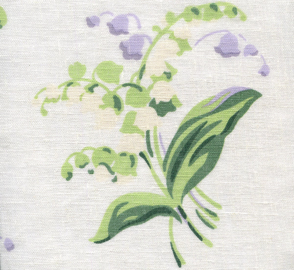 Lilies of the Valley, Greens Lavender on Almost White Linen Sheer | Quadrille