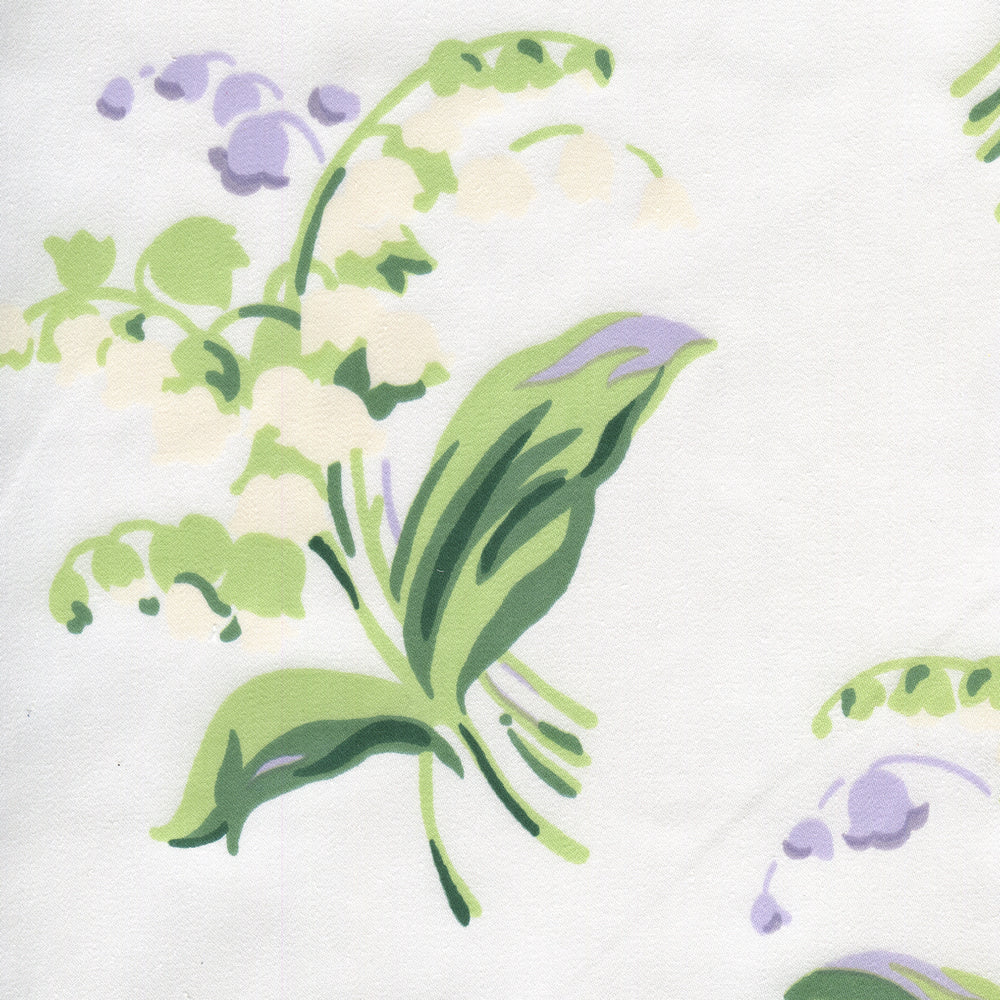 Lilies of the Valley, Greens Lavender on Cotton Sateen