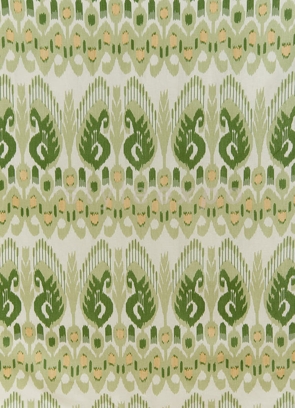 Petra Ikat, Greens / Yellow on Linen Wallcoverings | Quadrille