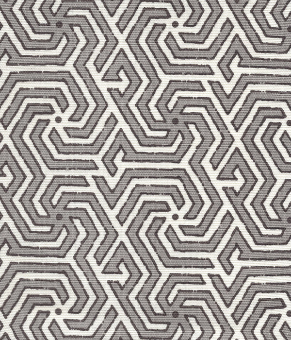 Maze Reverse Two Colors Gray Charcoal on Tint Screen Printed Fabric | China Seas