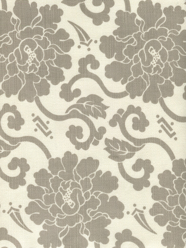 Florals Grey on Tint Screen Printed - White Fabric | China Seas