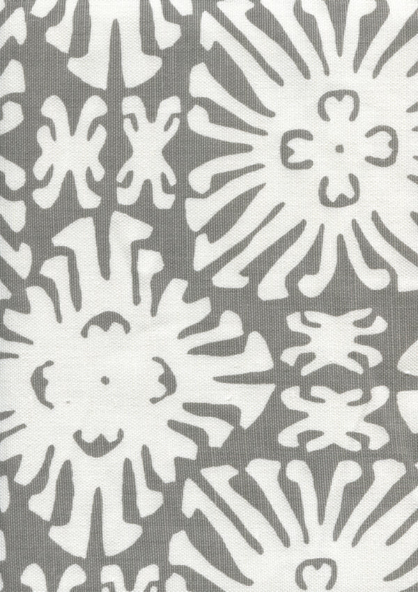 Sigourney Reverse Small Scale Grey on white Screen Printed Fabric | China Seas