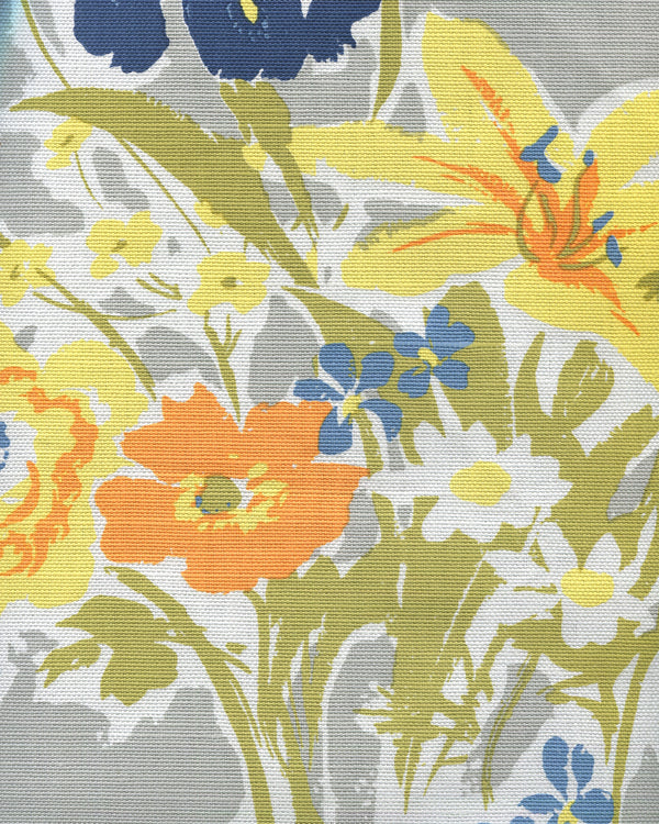 Flowers II Grey Yellow Orange Green Screen Printed Fabric | China Seas