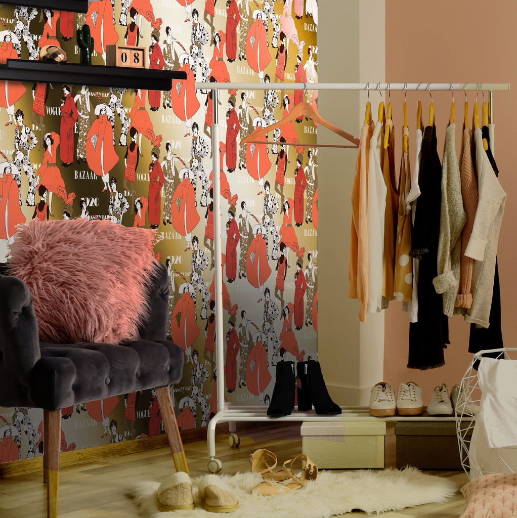 Lunenburg Ladies 1970's GOLD MYLAR Wallcovering Wallcovering | DW Bespoke Studios