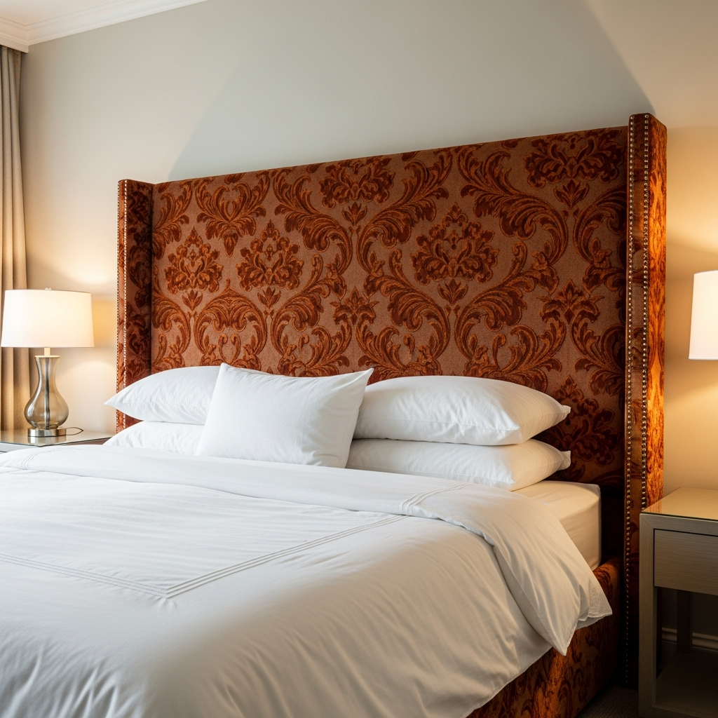 Embossed Floral Scroll Rustic Sienna Upholstered Headboard | Architectural Fabrics