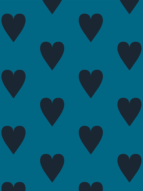 Heart and Soul Large, Black on Blue Wallcovering | FallingStar Studio